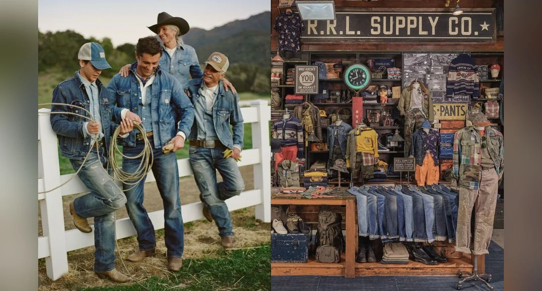 RRL by Ralph Lauren 1993 — Lot 100 denim Trail Boot Officer Shirt Made in USA vintage