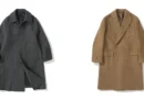 Balmacaan coat and camel polo coat side by side on a white background