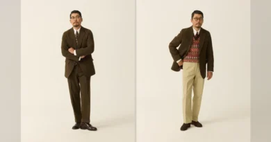 Gun club check sport coat guide — olive brown herringbone sack cut blazer, worn as a suit and with a Fair Isle vest and khaki chinos (Renacts FW26)