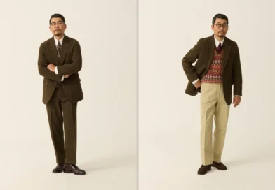 Gun club check sport coat guide — olive brown herringbone sack cut blazer, worn as a suit and with a Fair Isle vest and khaki chinos (Renacts FW26)